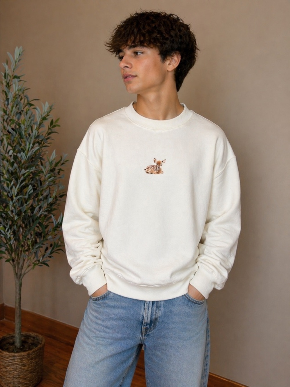 497. Art Class Deer Graphic Sweatshirt NWT | White Crewneck Pullover